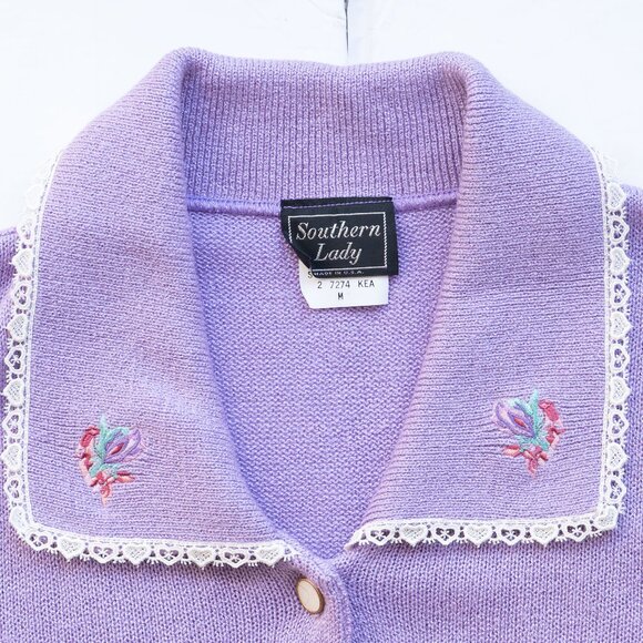 Southern Lady Lavender Cardigan with Embroidered Details - Picture 3 of 6